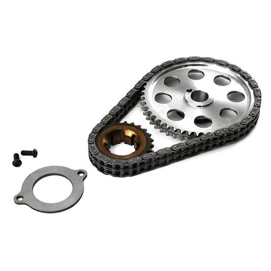 Kit de cadena de distribución de acero billet de 9 ranuras y doble rodillo para Ford 302 351C Cleveland