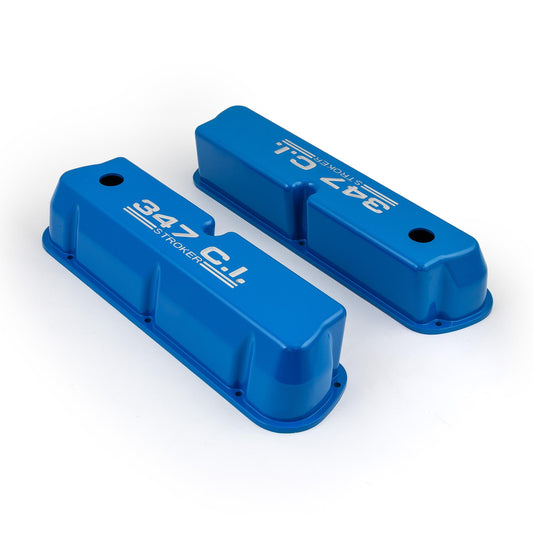 Ford SB 289 302 351 Windsor "347ci." Blue Aluminum Valve Covers Tall w/Hole