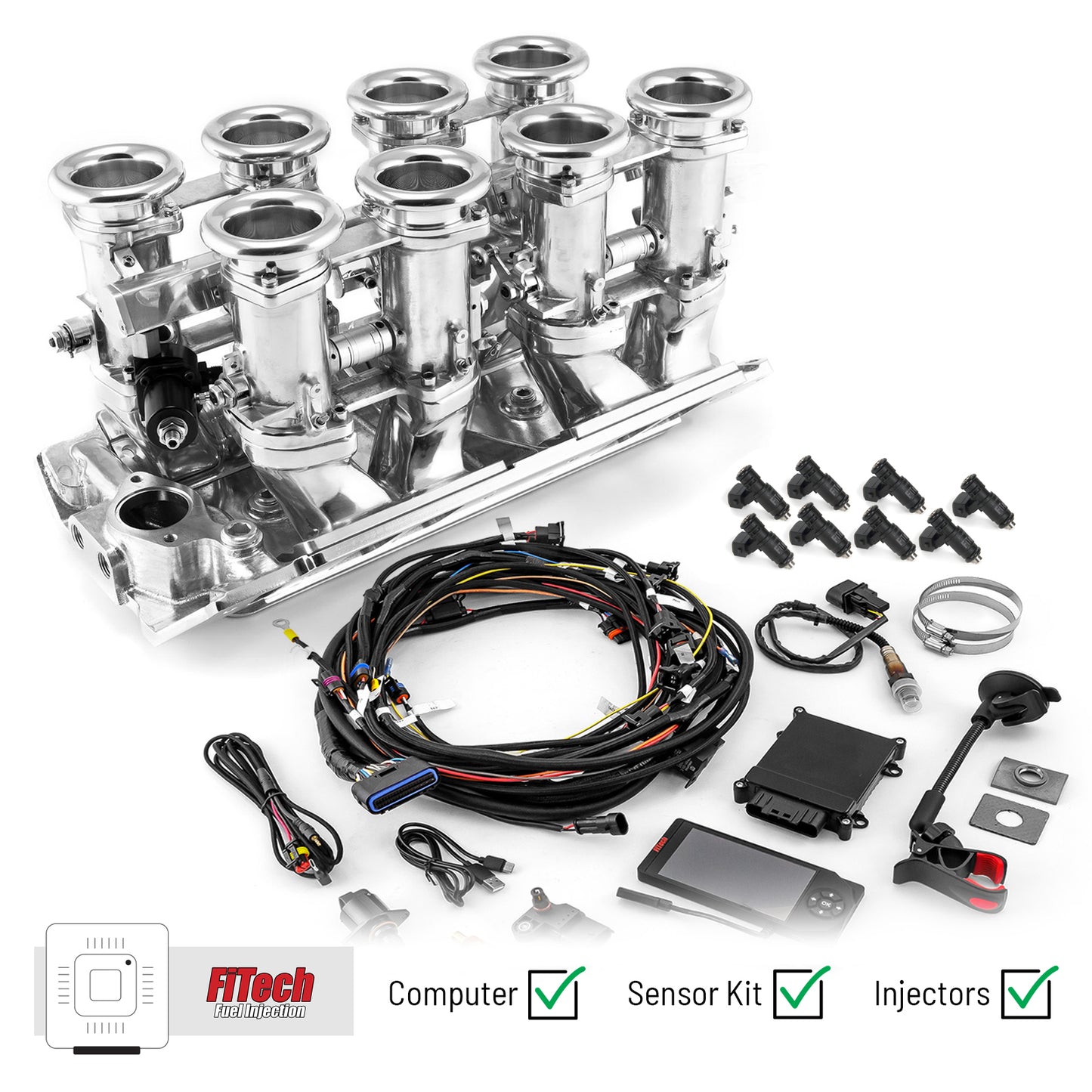 Sistema de inyección de combustible Chevy BBC 454 Downdraft + FiTech Ultra EFI [Pulido]