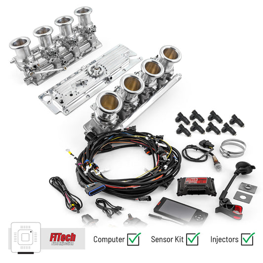 Sistema de inyección de combustible Chevy GM LS3 Downdraft + FiTech Ultra EFI [Pulido]