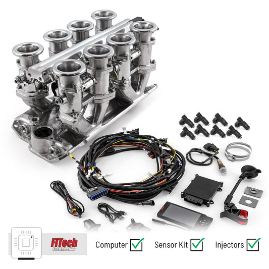 Sistema de inyección de combustible Chevy SBC 350 Downdraft + FiTech Ultra EFI [Pulido]