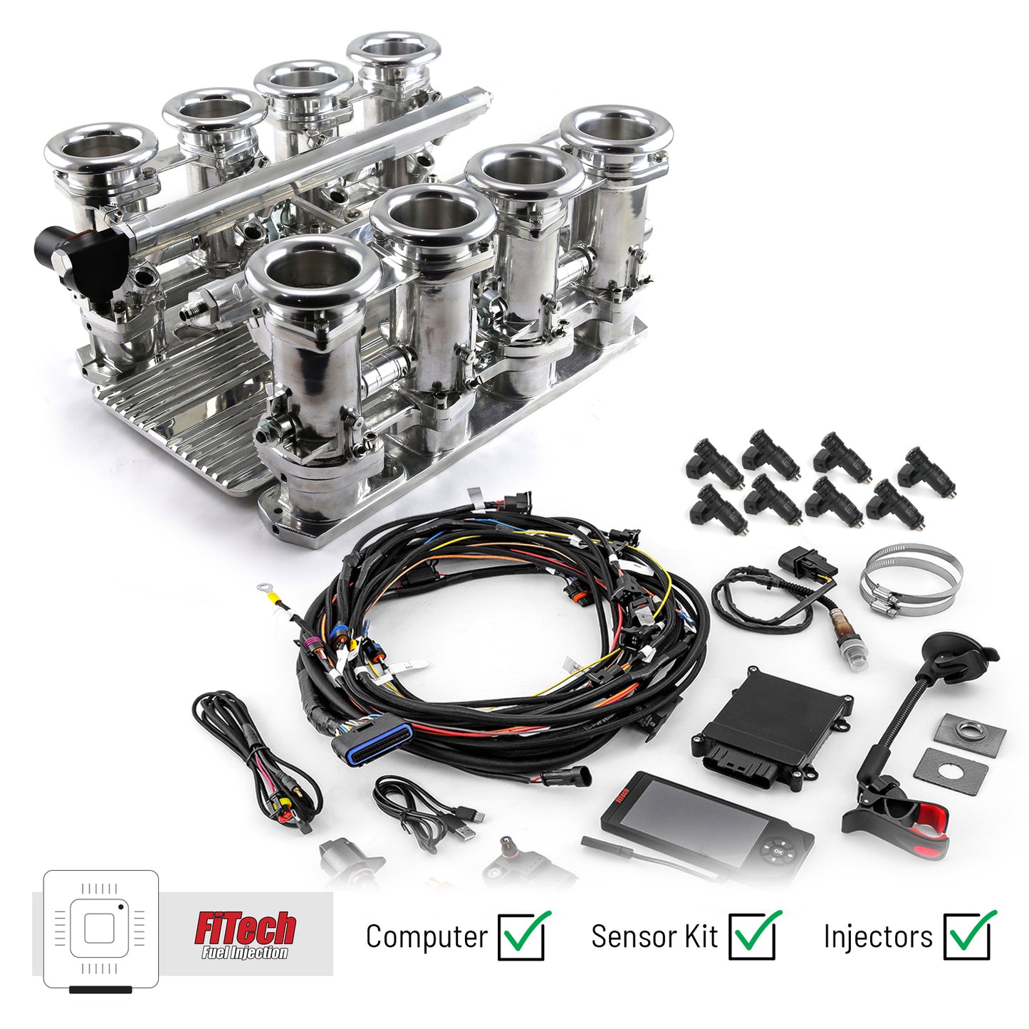 Sistema de inyección de combustible Chrysler HEMI 6.1L Downdraft + FiTech Ultra EFI [Pulido]