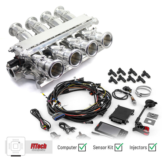 Sistema de inyección de combustible Ford 351W Windsor Sidedraft + FiTech Ultra EFI [Pulido]