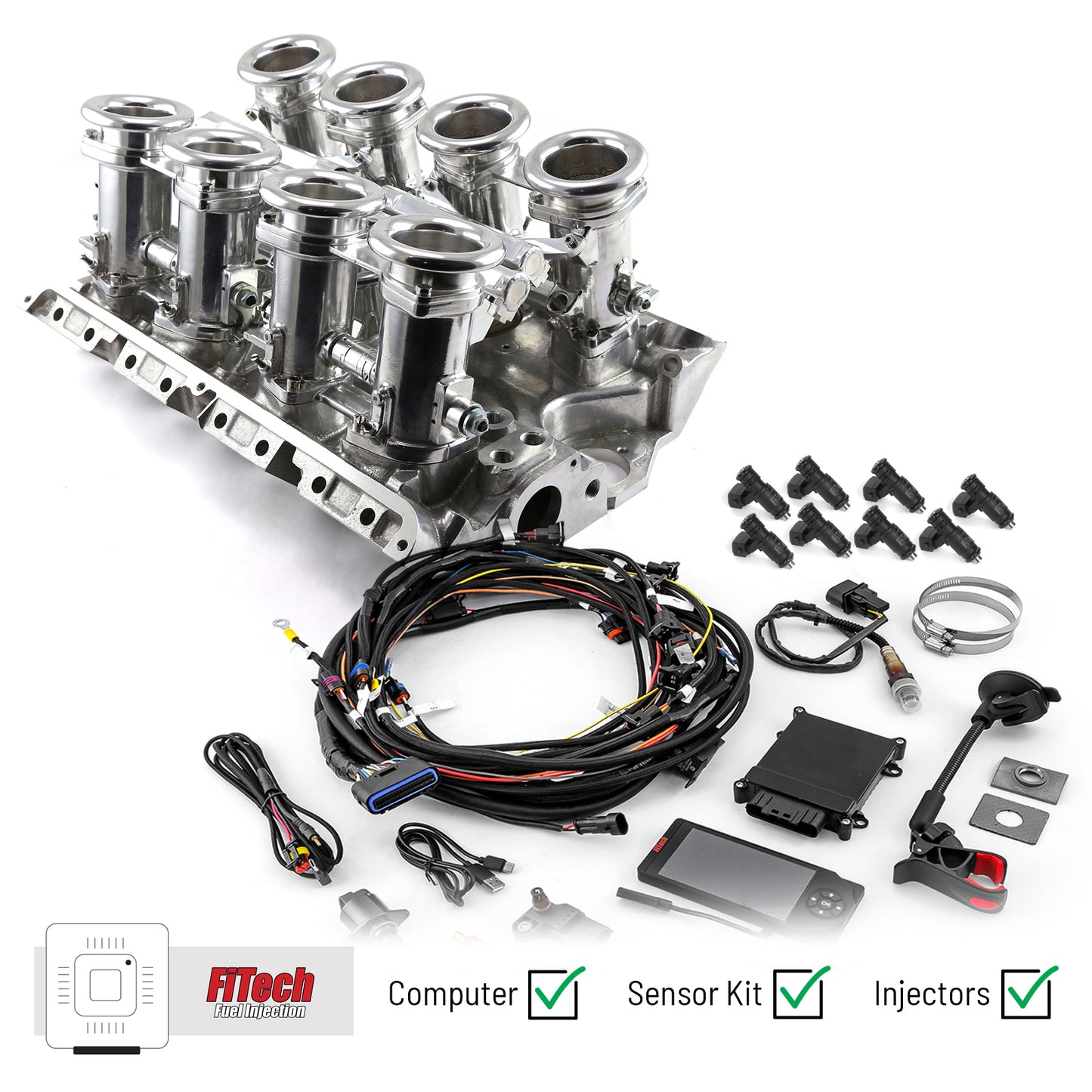 Sistema de inyección de combustible Ford FE 390 427 428 Downdraft + FiTech Ultra EFI [Pulido]
