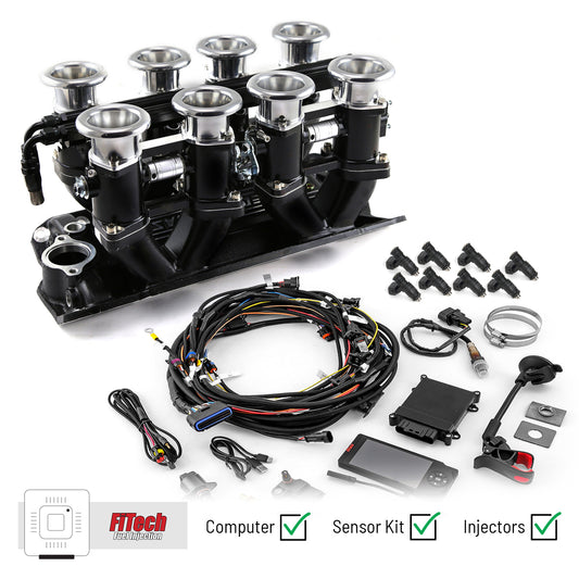 Sistema de inyección de combustible Chevy SBC 350 Downdraft + FiTech Ultra EFI [Negro]