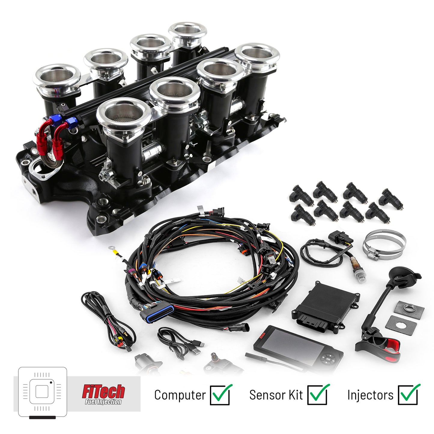 Sistema de inyección de combustible Ford BB 460 Downdraft + FiTech Ultra EFI [Negro]