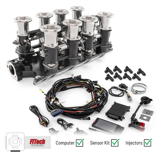 Sistema de inyección de combustible Ford 351W Windsor Downdraft+ FiTech Ultra EFI [Negro]