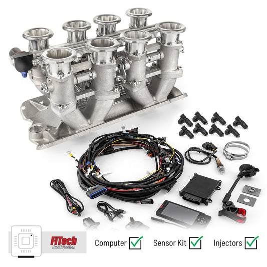 Sistema de inyección de combustible Chevy SBC 350 Downdraft + FiTech Ultra EFI [Satinado]