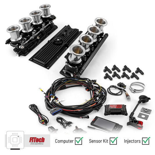 Sistema de inyección de combustible Chevy GM LS1 Downdraft + FiTech Ultra EFI [Negro]