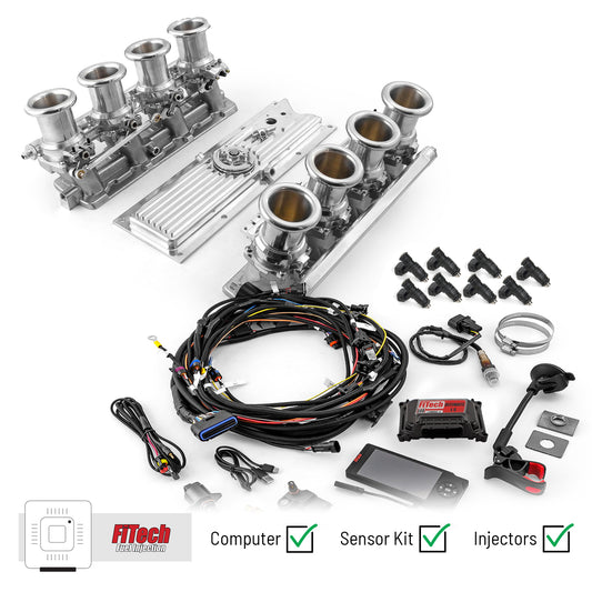 Sistema de inyección de combustible Chevy GM LS1 Downdraft + FiTech Ultra EFI [Pulido]