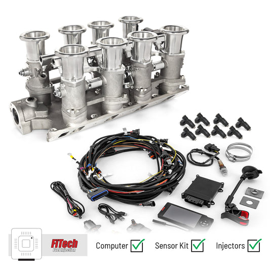 Sistema de inyección de combustible Ford 351W Windsor Downdraft + FiTech Ultra EFI [Satinado]