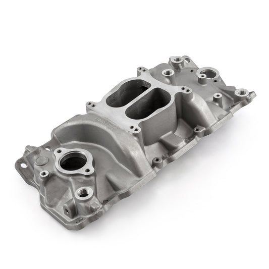 Colector de admisión de aluminio de baja altura para Chevy SBC 350 1957-95 (sin EGR) [Satinado]