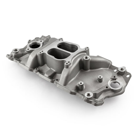 Colector de admisión de aluminio de baja altura para Chevy SBC 350 1957-95 (sin EGR) [Satinado]