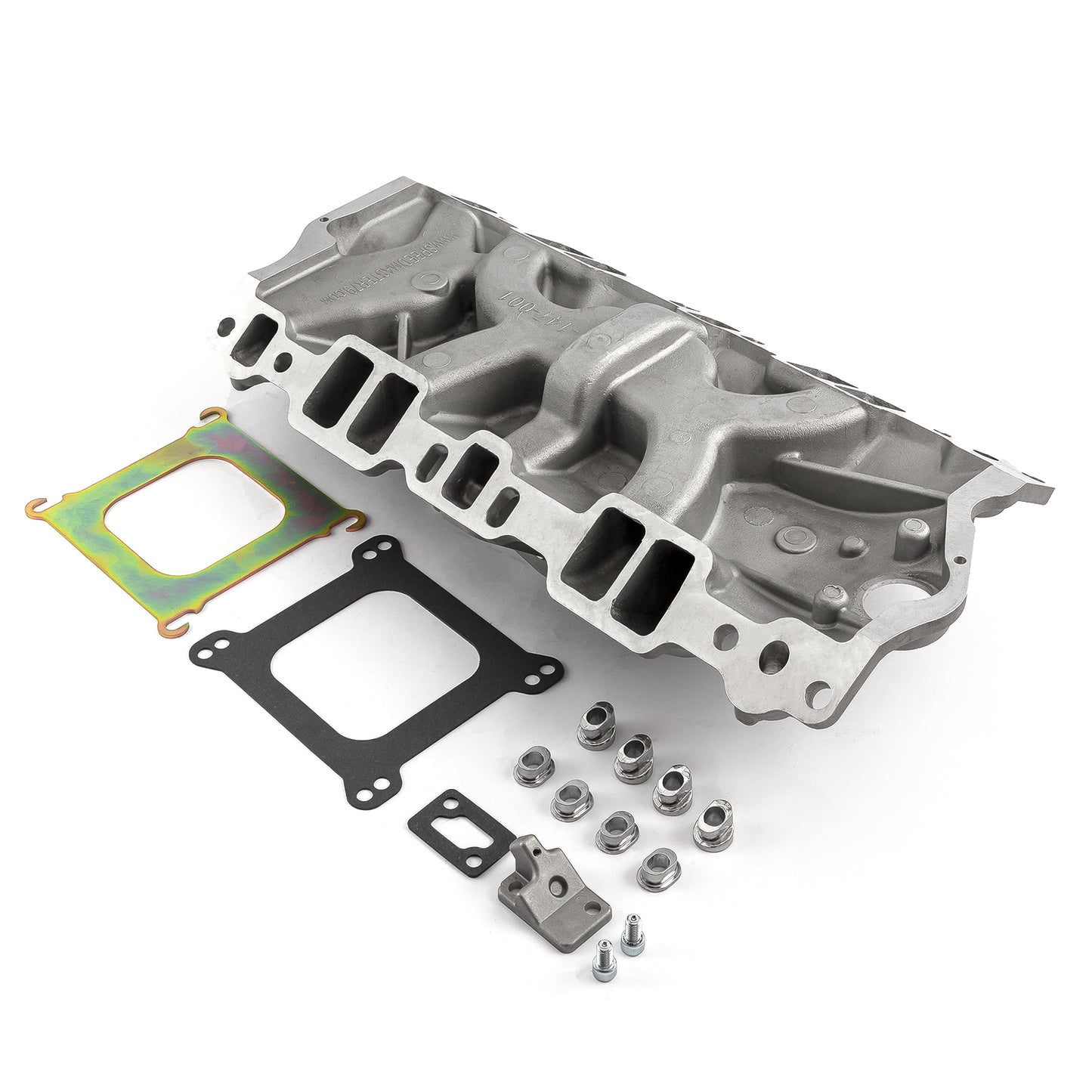Colector de admisión de aluminio de baja altura para Chevy SBC 350 1957-95 (sin EGR) [Satinado]