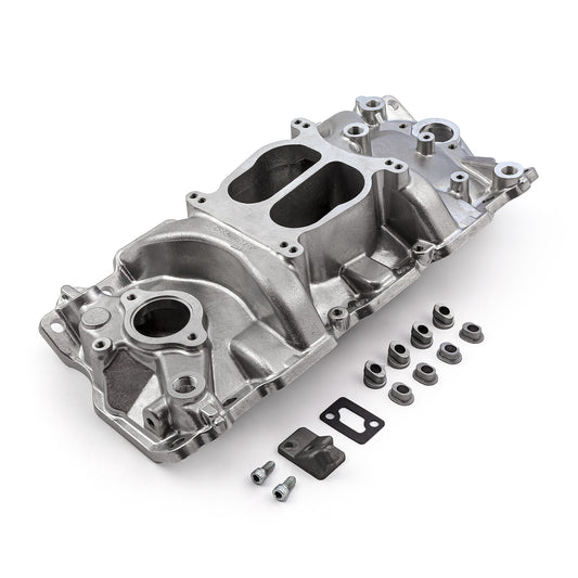 Colector de admisión de aluminio de baja altura para Chevy SBC 350 1957-95 (sin EGR) [Pulido]