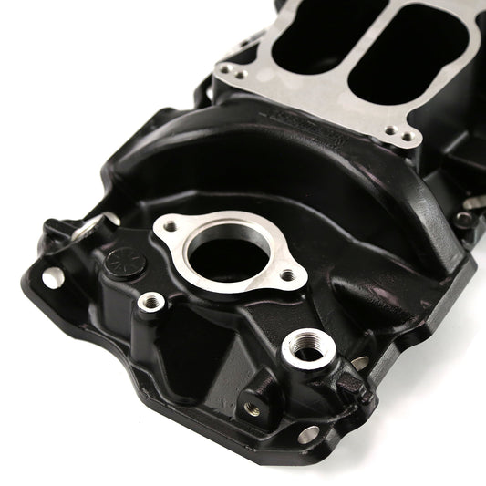 Colector de admisión de aluminio de baja altura para Chevy SBC 350 1957-95 (sin EGR) [Negro]