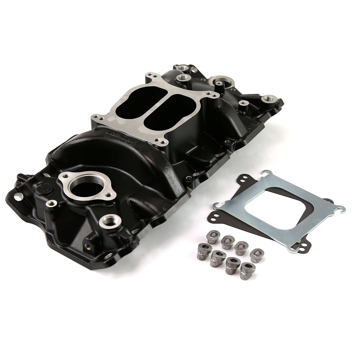 Colector de admisión de aluminio de baja altura para Chevy SBC 350 1957-95 (sin EGR) [Negro]