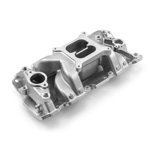 Colector de admisión de aluminio de perfil medio para Chevy SBC 350 (1957-95) [pulido]