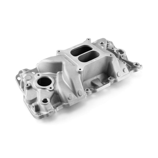 Colector de admisión de aluminio Chevy SBC 350 MidRise [satinado]