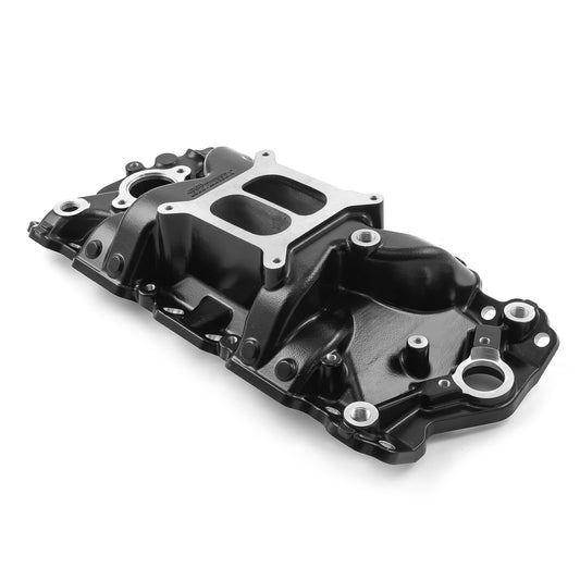 Colector de admisión de aluminio Chevy SBC 350 MidRise [Negro]