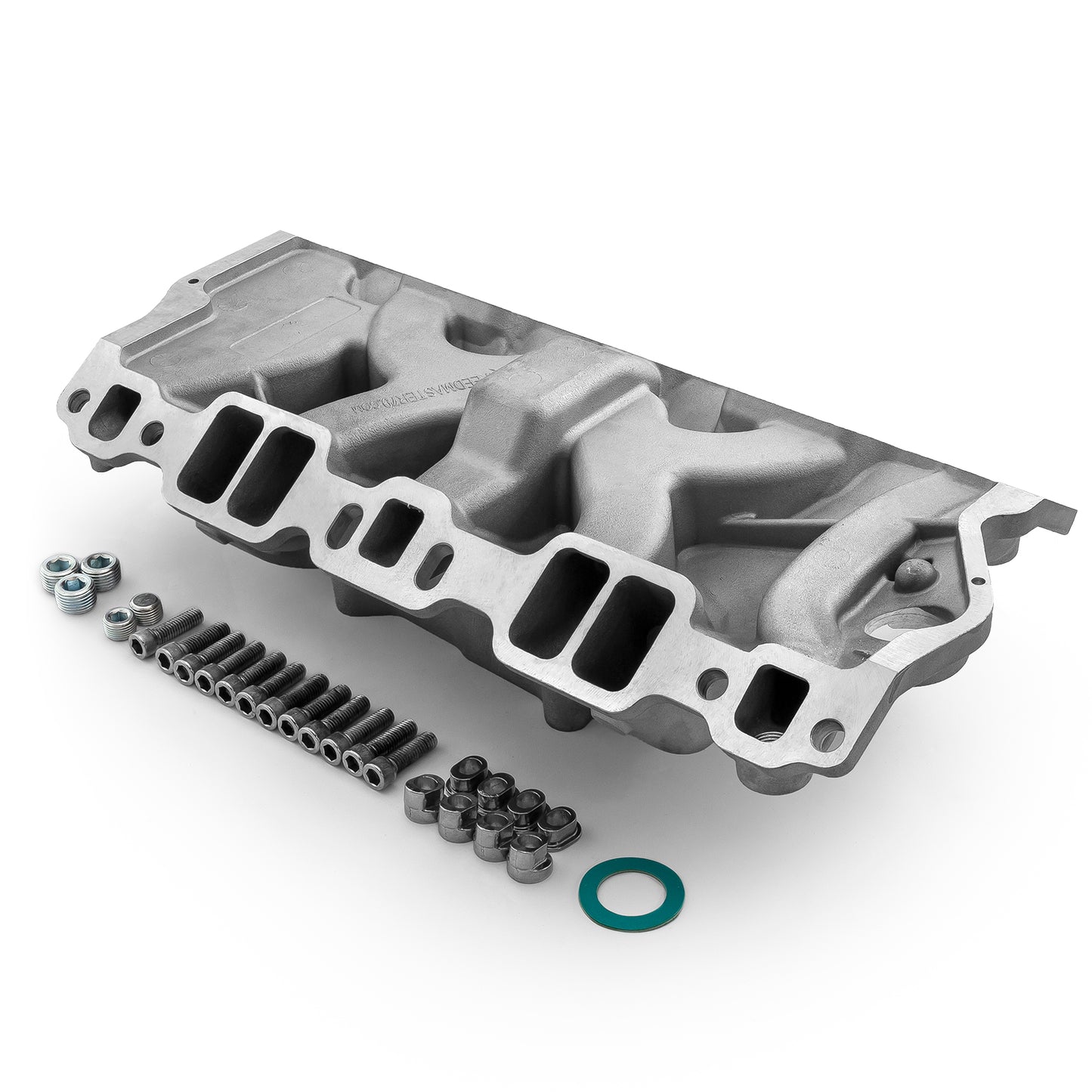 Colector de admisión de aluminio LowRise+ para Chevy SBC 350 1957-95 (sin EGR) [satinado]