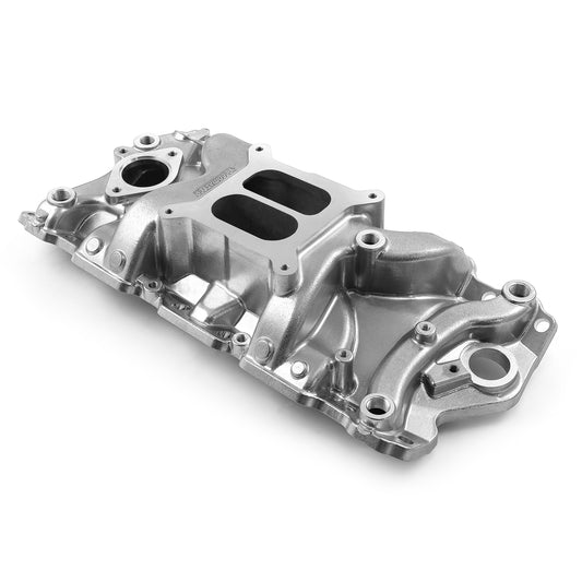 Colector de admisión de aluminio LowRise+ para Chevy SBC 350 1957-95 (sin EGR) [Pulido]