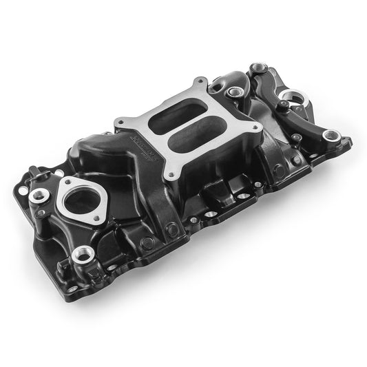 Colector de admisión de aluminio LowRise+ para Chevy SBC 350 1957-95 (sin EGR) [Negro]