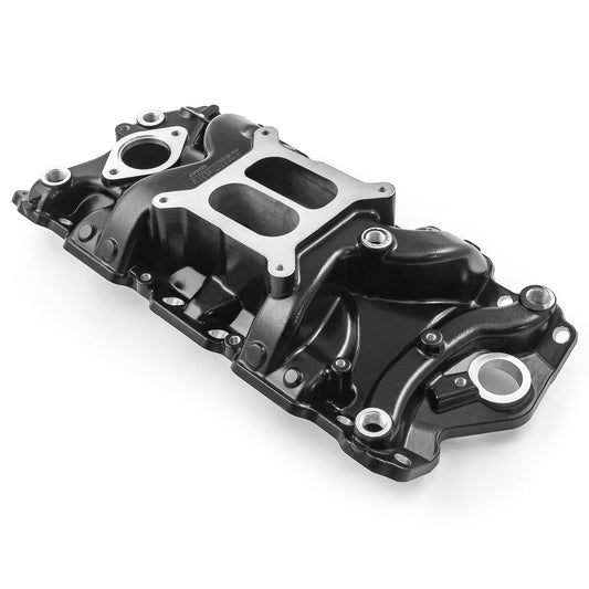 Colector de admisión de aluminio LowRise+ para Chevy SBC 350 1957-95 (sin EGR) [Negro]