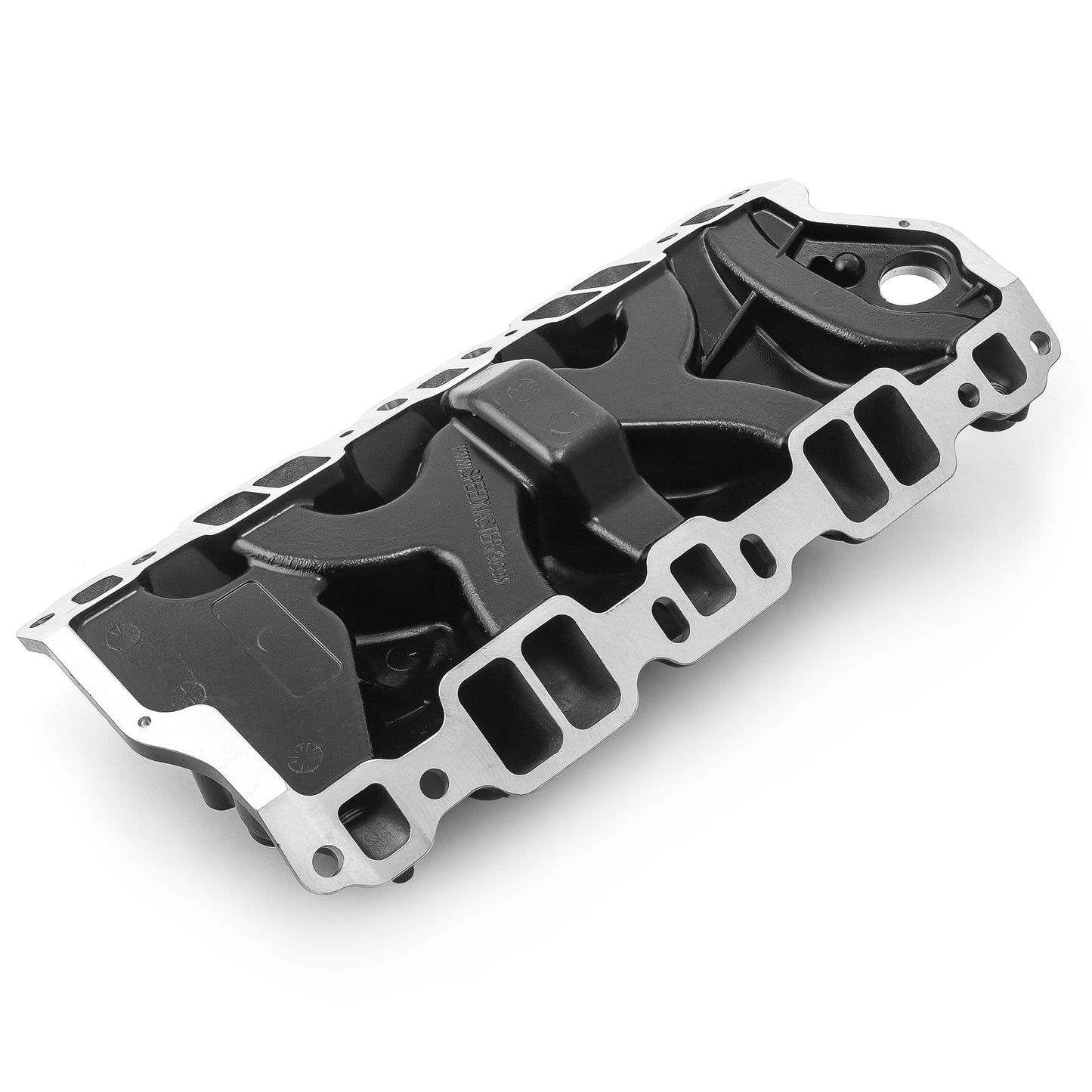 Colector de admisión de aluminio LowRise+ para Chevy SBC 350 1957-95 (sin EGR) [Negro]