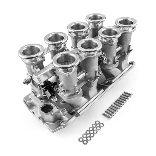 Sistema de colector de admisión EFI de 8 pilas y corriente descendente para Chevy BBC 454, acabado satinado