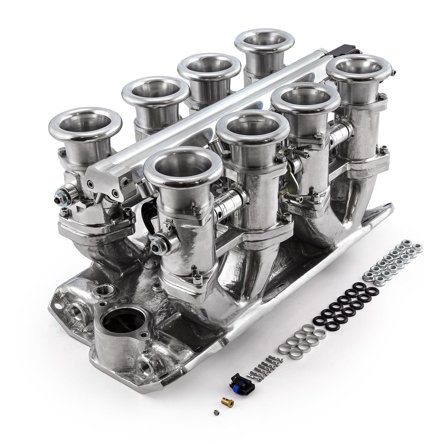 Sistema de colector de admisión de pila EFI de tiro descendente para Chevy SBC 350, completo y pulido