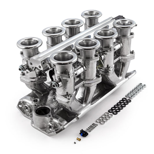 Sistema de colector de admisión de pila EFI de tiro descendente para Chevy SBC 350, completo y pulido