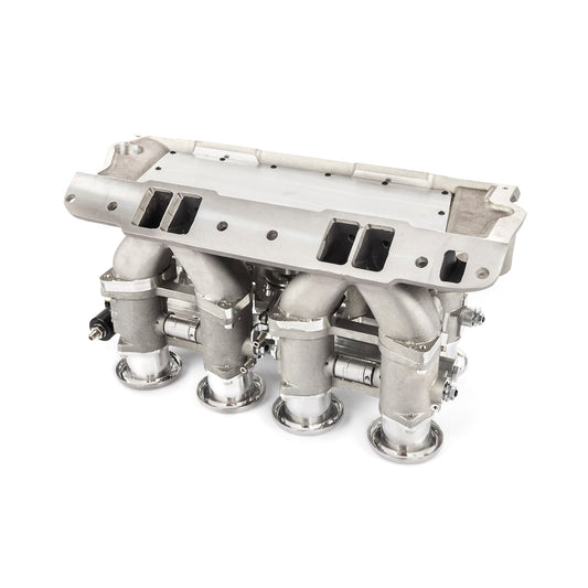 Sistema de colector de admisión de pila EFI de tiro descendente Chevy SBC 350, completo satinado