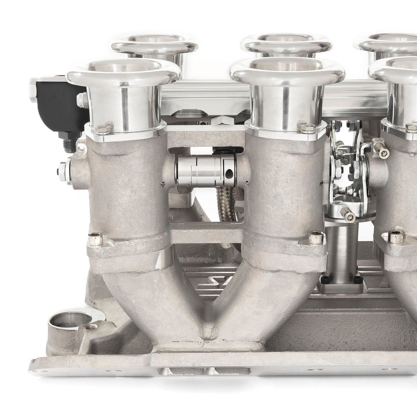 Sistema de colector de admisión de pila EFI de tiro descendente Chevy SBC 350, completo satinado