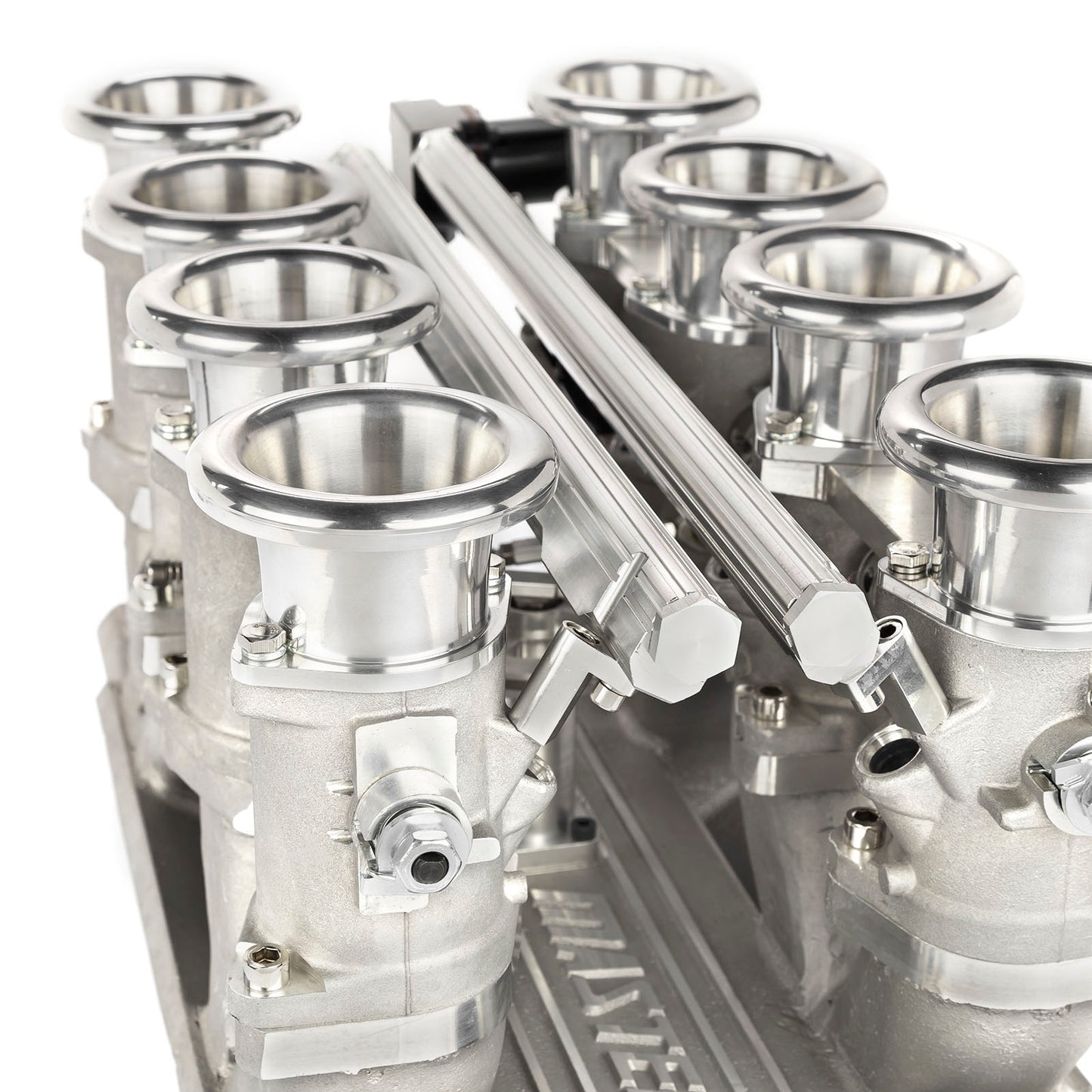 Sistema de colector de admisión de pila EFI de tiro descendente Chevy SBC 350, completo satinado
