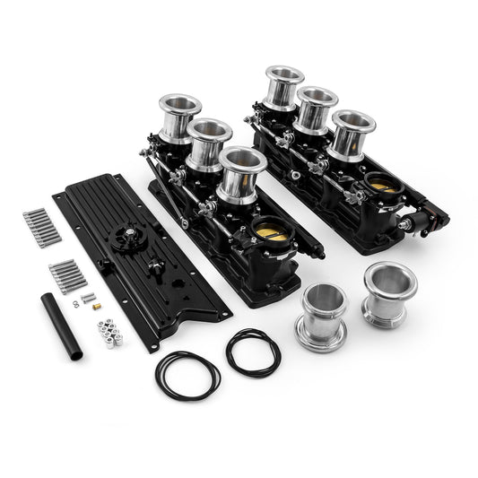 Sistema completo de colector de admisión de pila EFI de tiro descendente para Chevy GM LS1 [Negro]