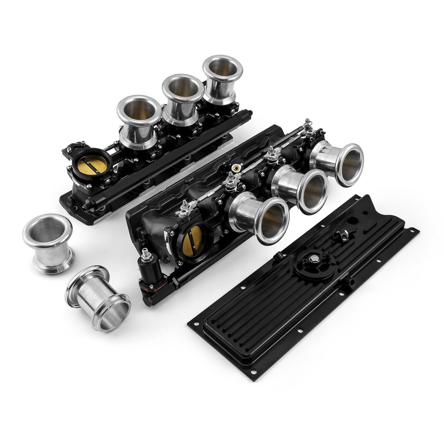 Sistema completo de colector de admisión de pila EFI de tiro descendente para Chevy GM LS1 [Negro]