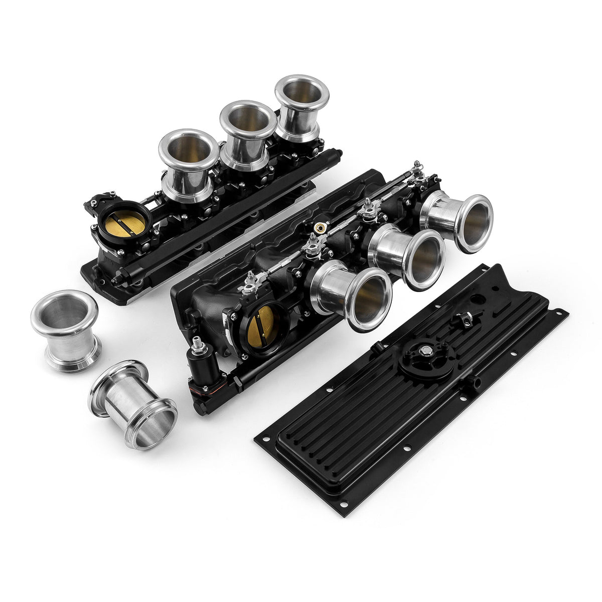 Sistema completo de colector de admisión de pila EFI de tiro descendente para Chevy GM LS1 [Negro]