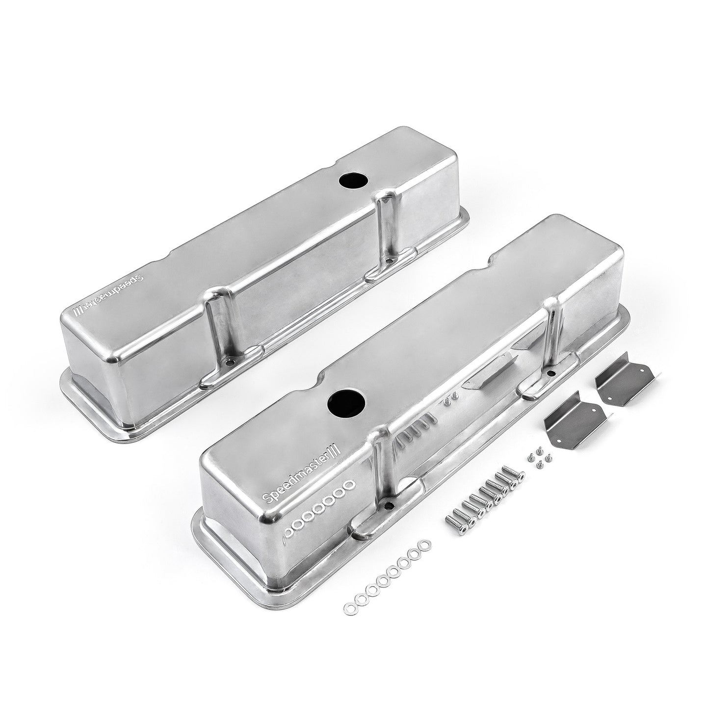 Tapas de válvulas de aluminio para Chevy SBC 350, altas y con orificio [pulidas]