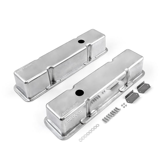 Tapas de válvulas de aluminio para Chevy SBC 350, altas y con orificio [pulidas]