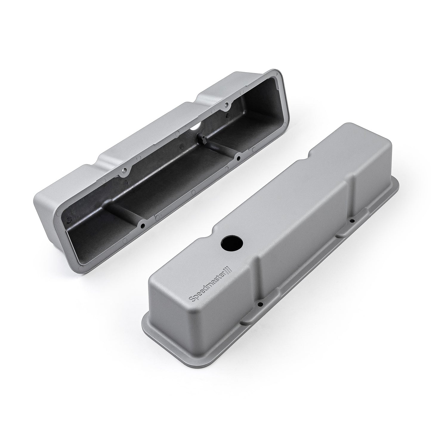 Tapas de válvulas altas de aluminio con orificio para Chevy SBC 350 [Plateadas]