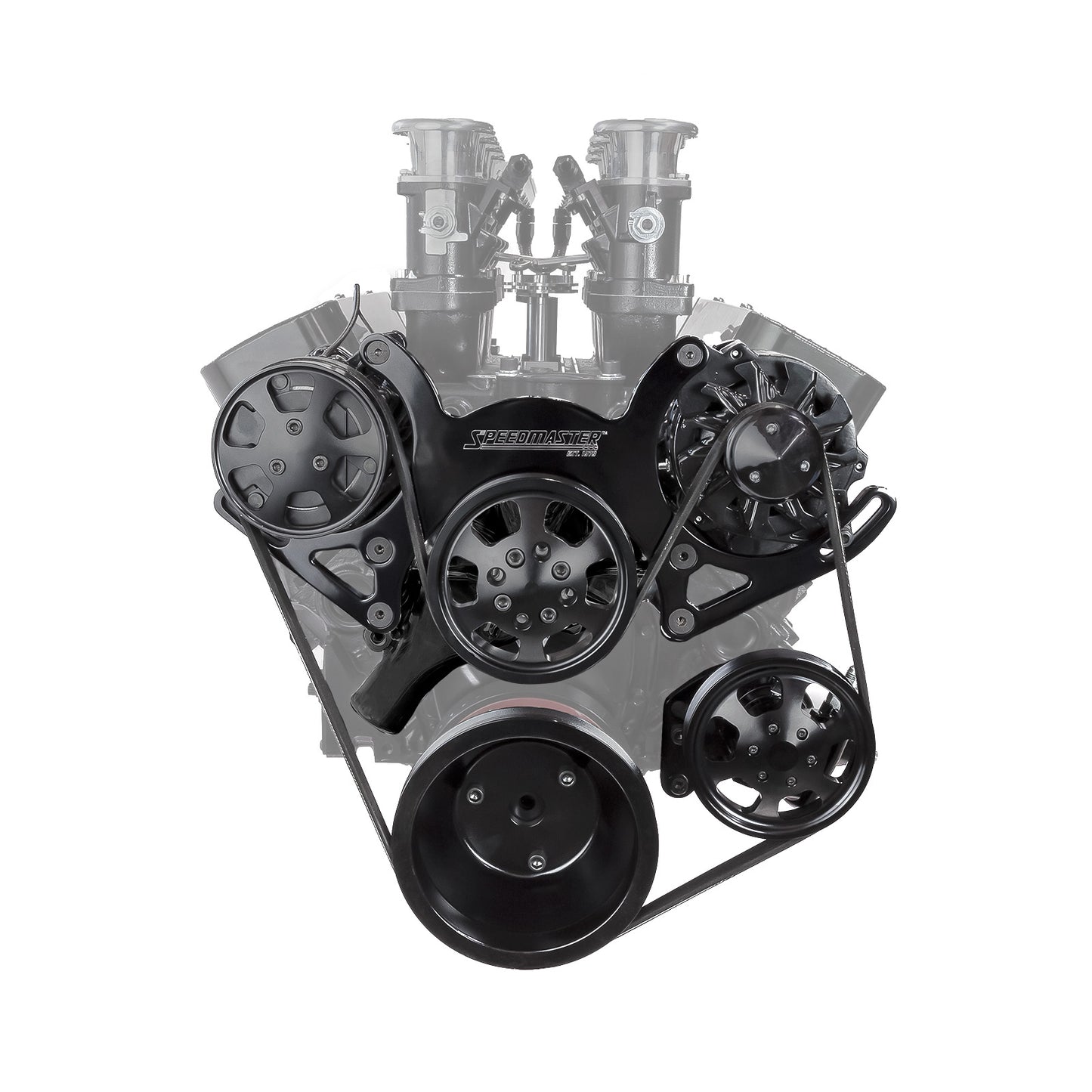 Kit completo de transmisión por correa serpentina de aluminio para Chevy SBC 350 [Negro]