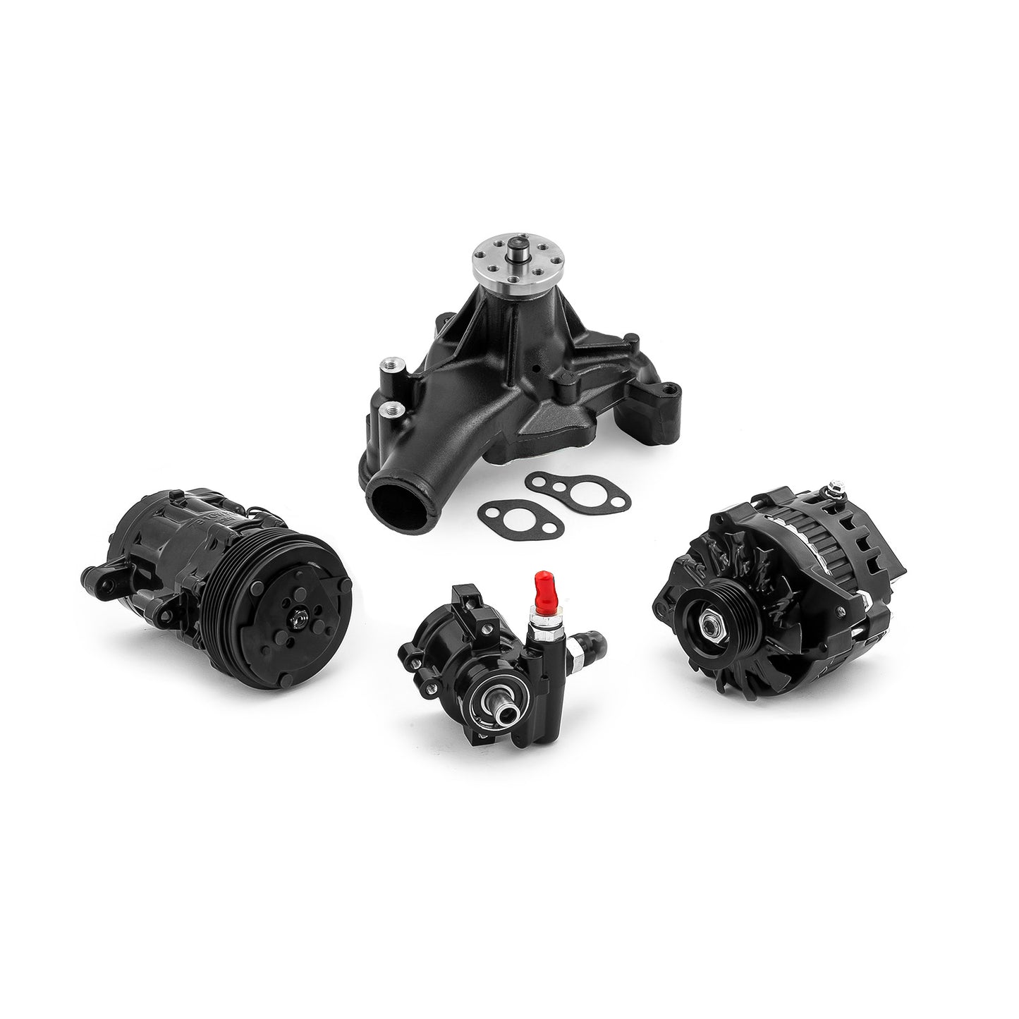 Kit completo de transmisión por correa serpentina de aluminio para Chevy SBC 350 [Negro]