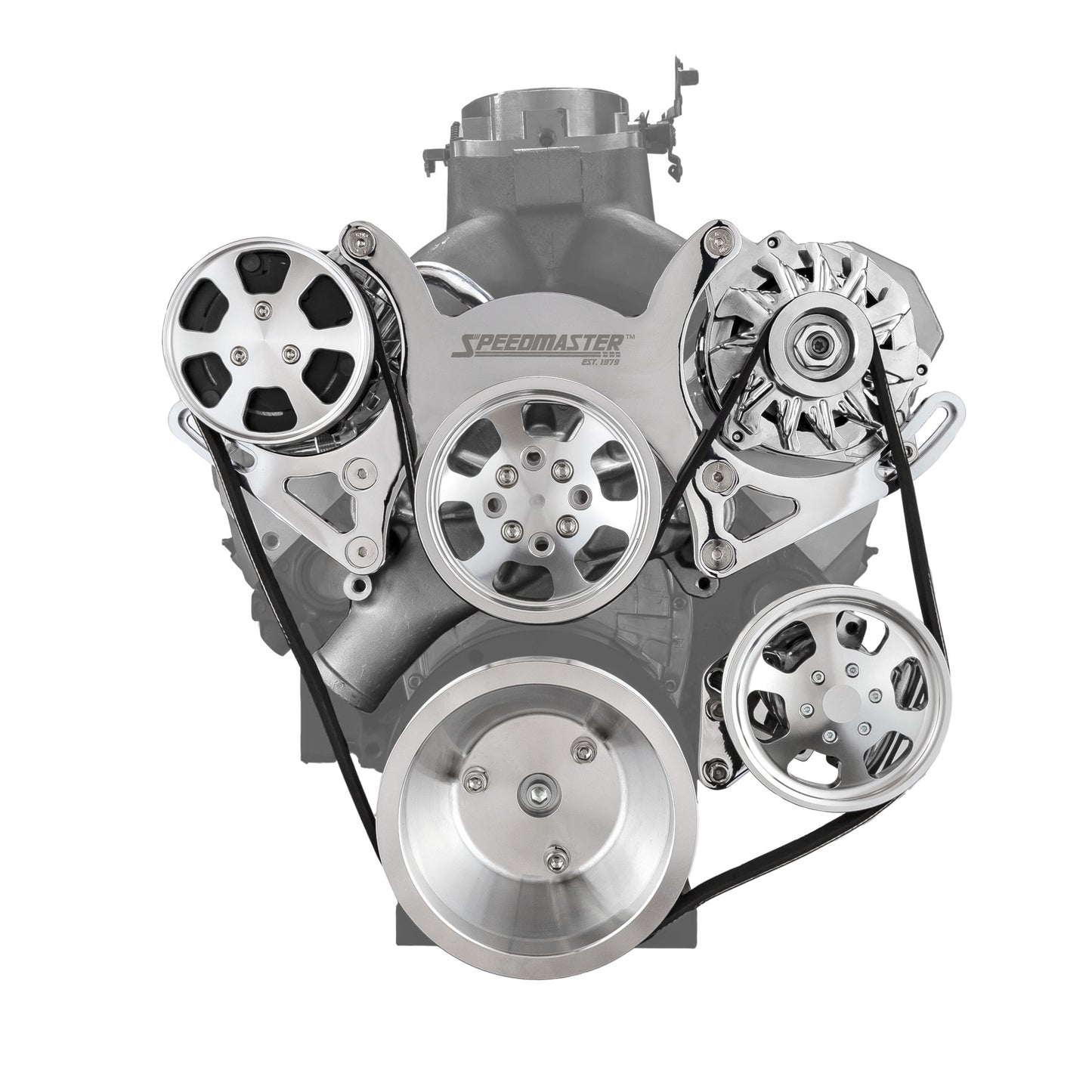 Kit completo de transmisión por correa serpentina de aluminio para Chevy SBC 350 [Pulido]