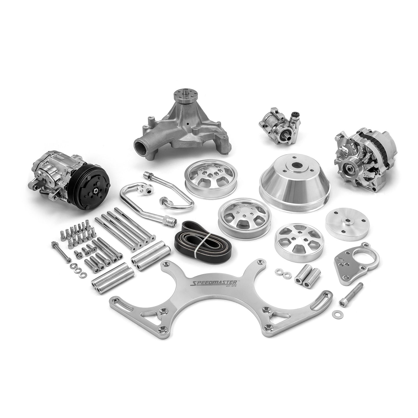 Kit completo de transmisión por correa serpentina de aluminio para Chevy SBC 350 [Pulido]