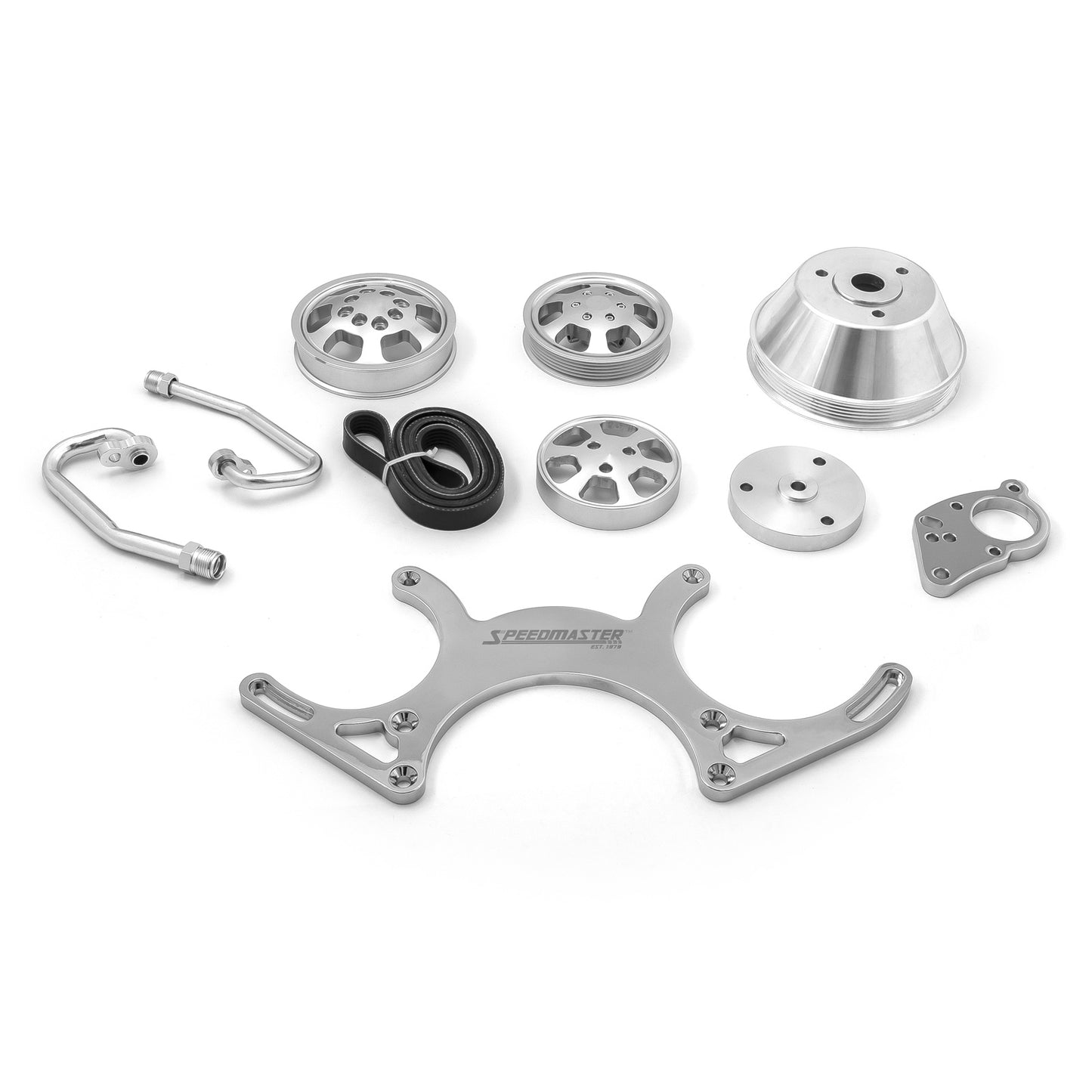 Kit completo de transmisión por correa serpentina de aluminio para Chevy SBC 350 [Pulido]