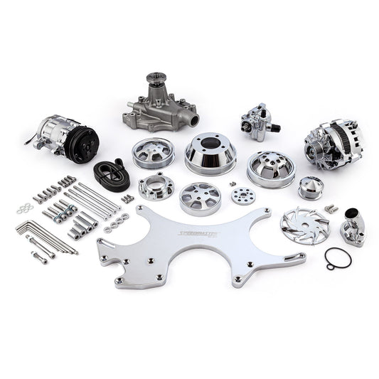 Kit completo de transmisión por correa serpentina de aluminio para Ford SB 289 302 351w [Pulido]