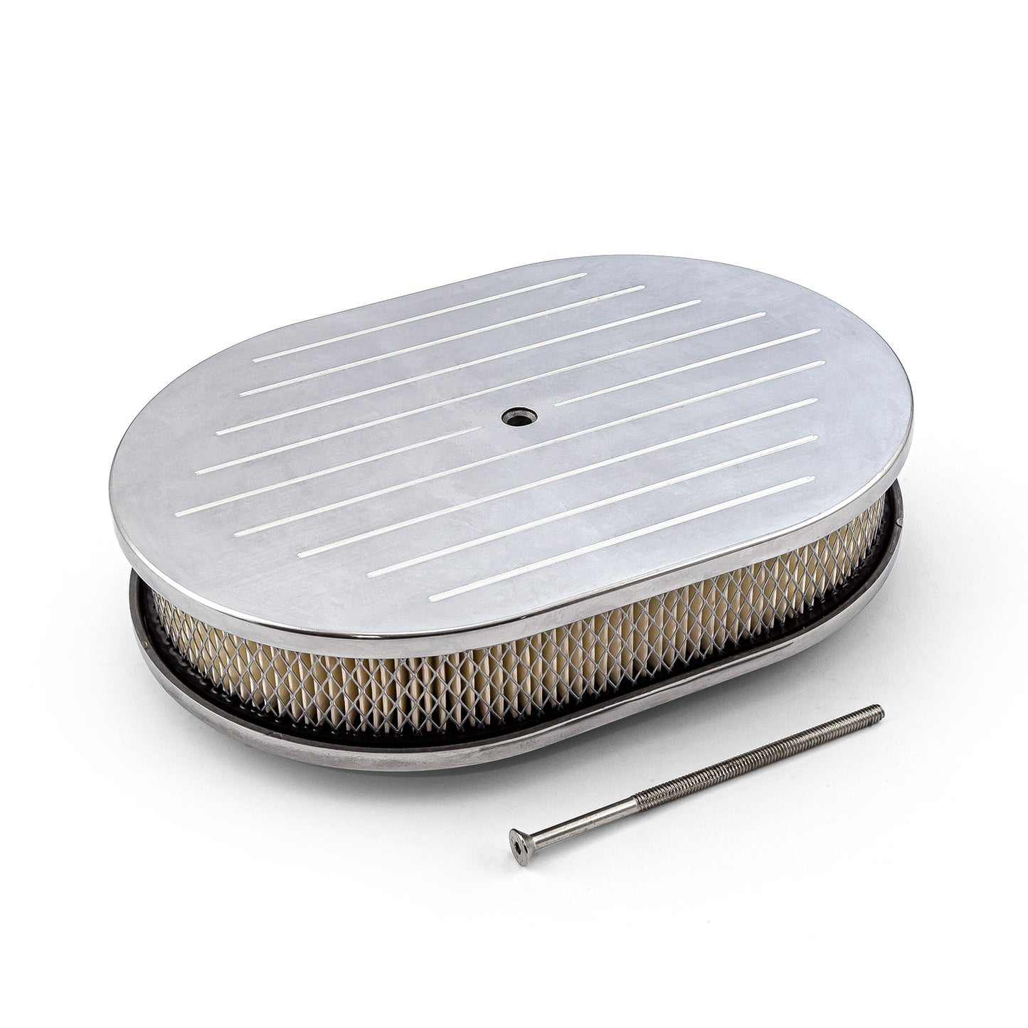 Kit de filtro de aire de aluminio pulido fresado con bolas ovaladas de 12" x 2"