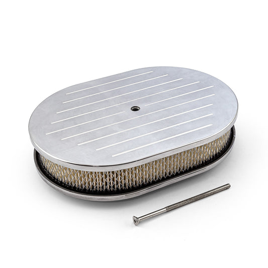 Kit de filtro de aire de aluminio pulido fresado con bolas ovaladas de 12" x 2"