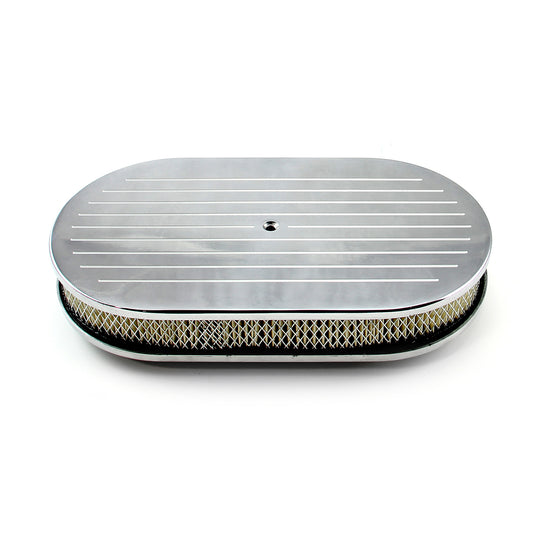 Kit de filtro de aire de aluminio pulido fresado con bolas ovaladas de 15" x 2"